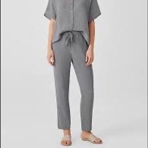 Eileen Fisher Pants XL Gray Organic Linen Tapered Ankle Drawstring Loose Fit New